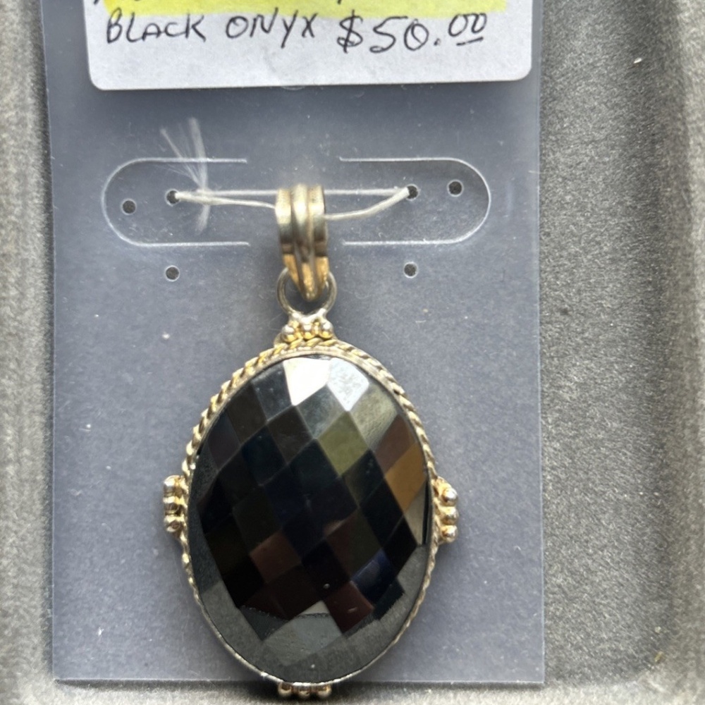 Ornate .925 Silver Black Onyx Pendant • 2” Long